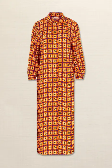 Vestido camisero estampado geométrico morado