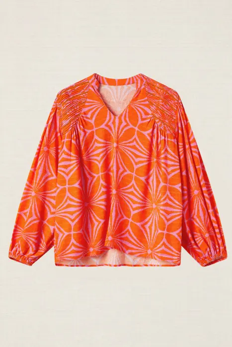 Camisa estampada naranja ácido