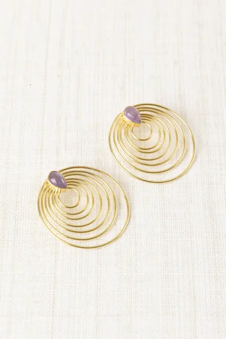 Pendiente múltiple aro y piedra natural