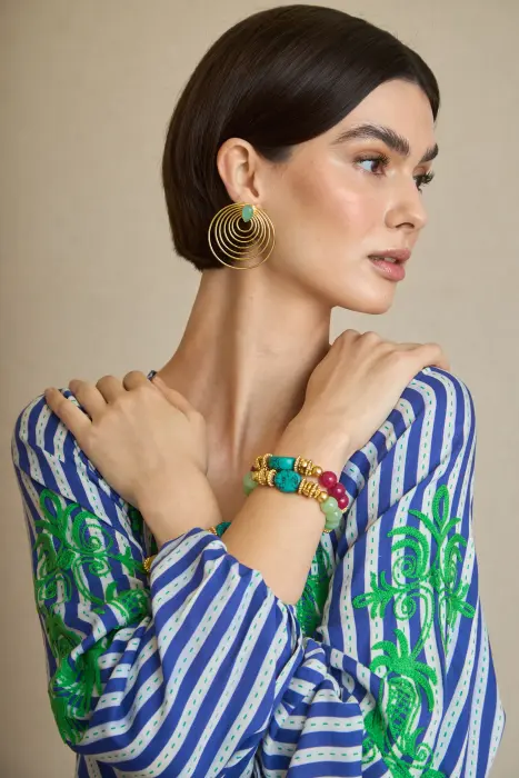 Pendiente múltiple aro y piedra natural