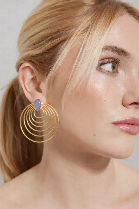 Pendiente múltiple aro y piedra natural