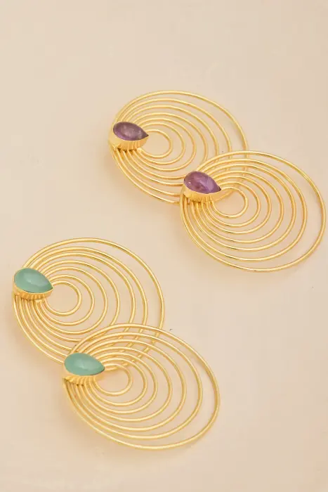 Pendiente múltiple aro y piedra natural