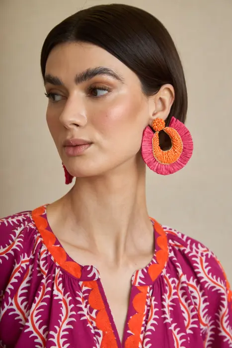 Pendiente Rafia Flecos Bicolor