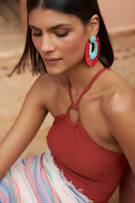 Pendiente Rafia Flecos Bicolor