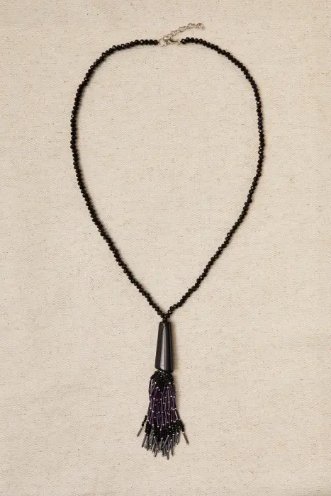 Collar largo borla flecos cristales