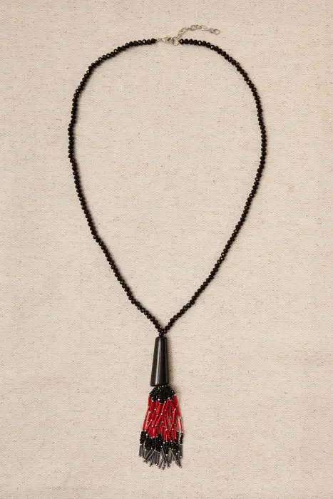 Collar largo borla flecos cristales