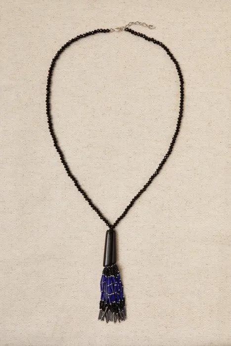 Collar largo borla flecos cristales