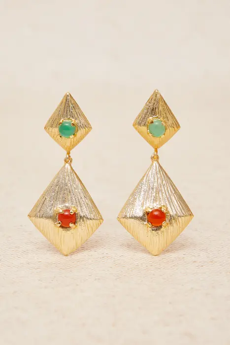 Pendientes geometría latón baño de oro y piedra