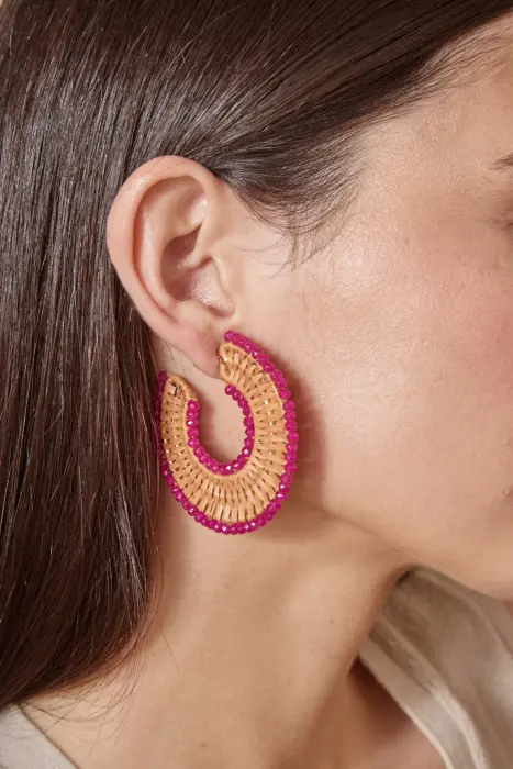 Pendiente mimbre con cristal