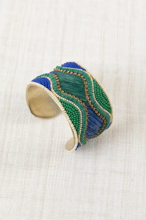 Pulsera Brazalete Rafia y Resinas