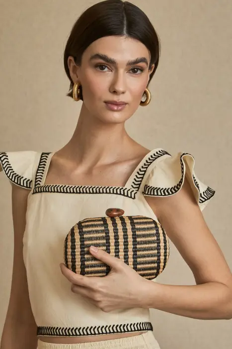 Bolso Clutch Rafia Oval