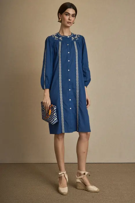 Vestido Kurta Bordado Flor