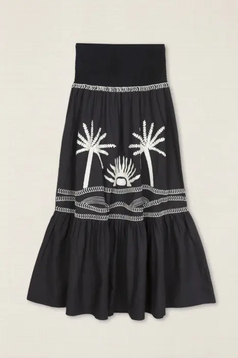 Conjunto de Top-Falda Bordado Palmeras Negro
