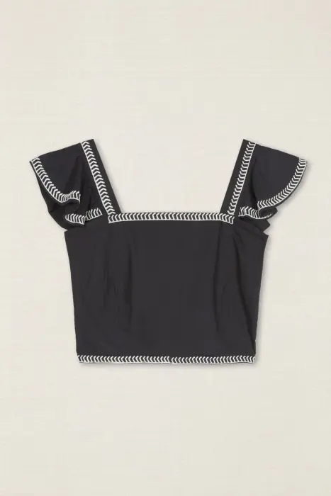 Conjunto de Top-Falda Bordado Palmeras Negro