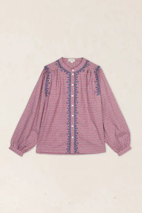 Blusa Cuadros Bordado Geométrico
