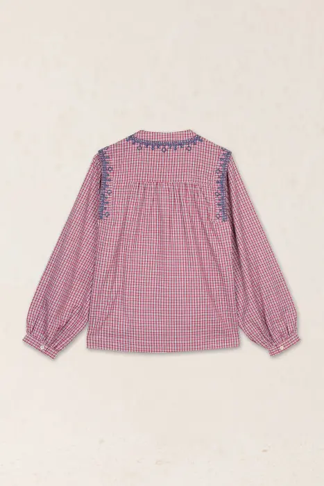 Blusa Cuadros Bordado Geométrico