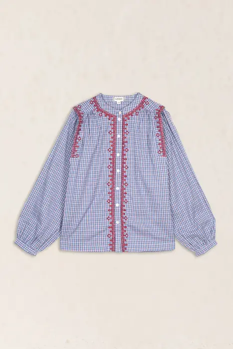 Blusa Cuadros Bordado Geométrico