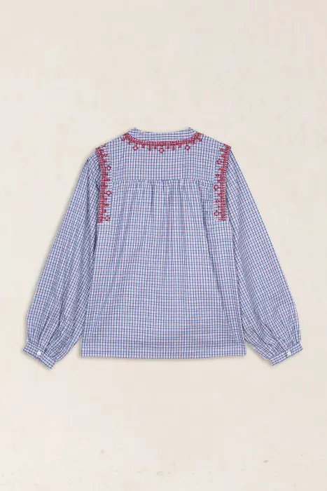 Blusa Cuadros Bordado Geométrico