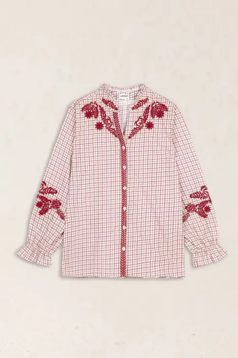 Blusa Cuadros Bordada