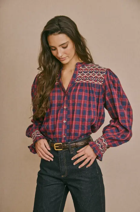 Blusa Vichy Bordada