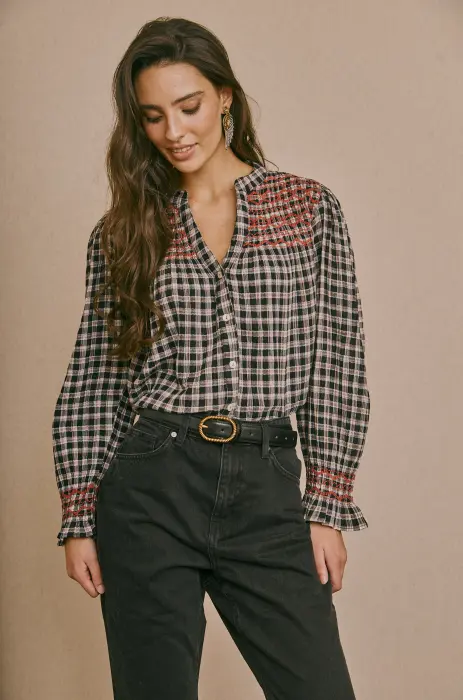 Blusa Vichy Bordada