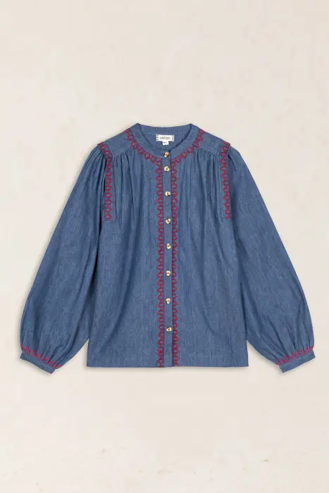 Blusa Denim Bordada