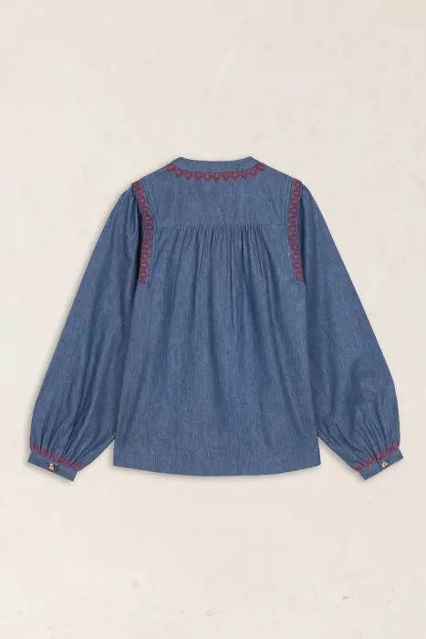 Blusa Denim Bordada