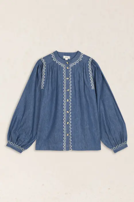 Blusa Denim Bordada