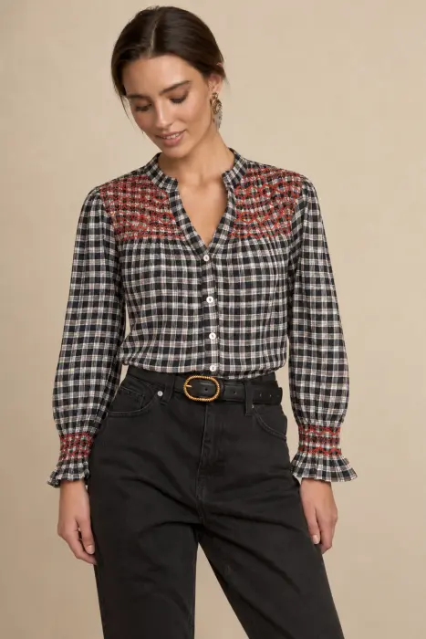 Blusa Vichy Bordada