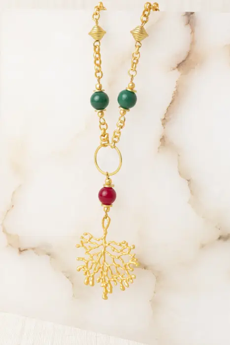 Collar piedras colgante coral