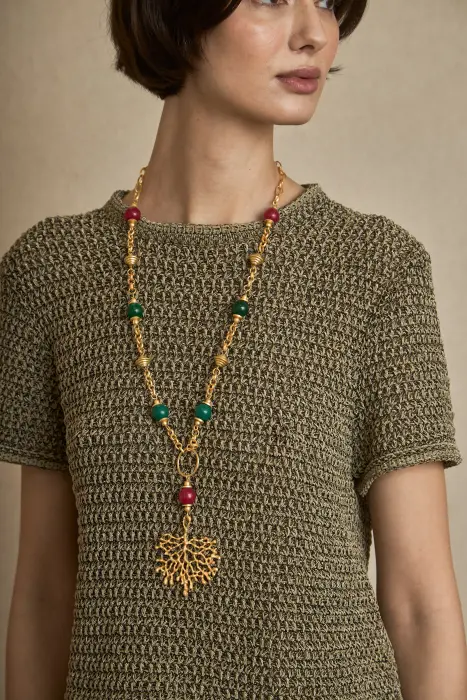 Collar piedras colgante coral
