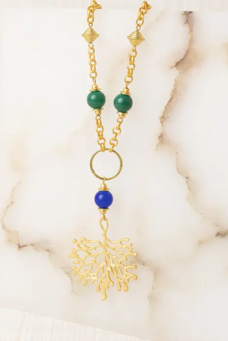 Collar piedras colgante coral