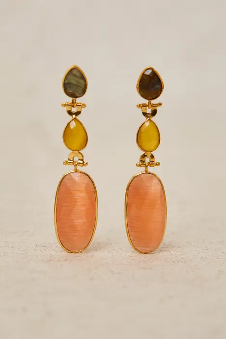 Pendientes largos triple piedra