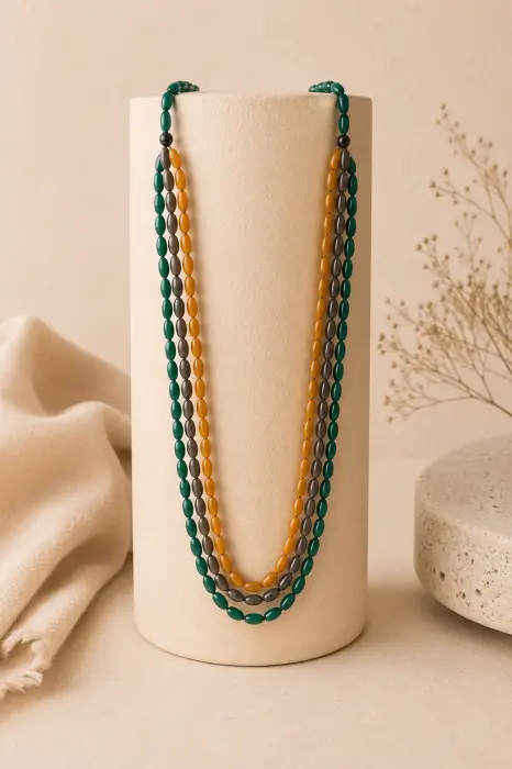 Collar Largo Resinas Tricolor