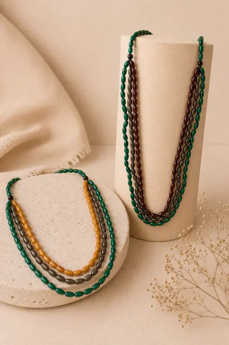 Collar Largo Resinas Tricolor