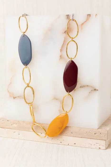 Collar largo resinas tres colores