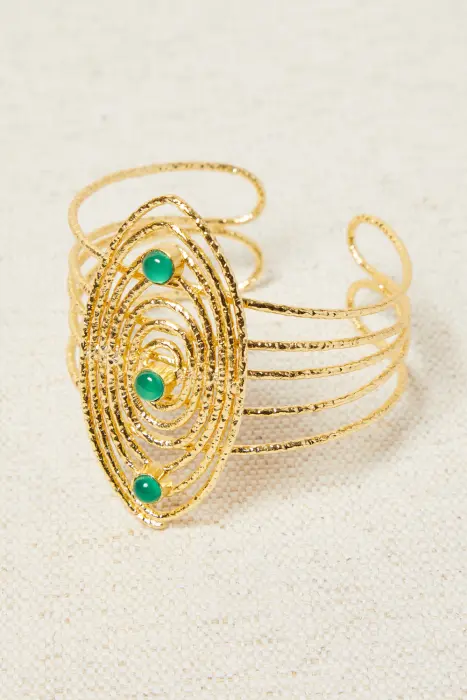 Pulsera latón con baño de oro y piedras semipreciosas