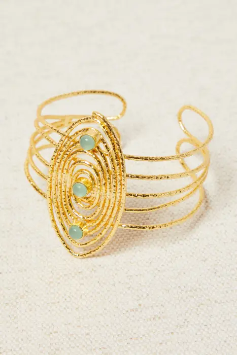 Pulsera latón con baño de oro y piedras semipreciosas