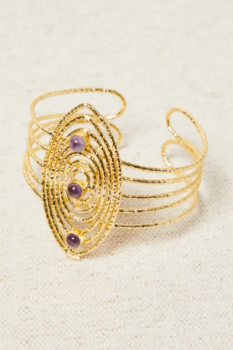 Pulsera latón con baño de oro y piedras semipreciosas