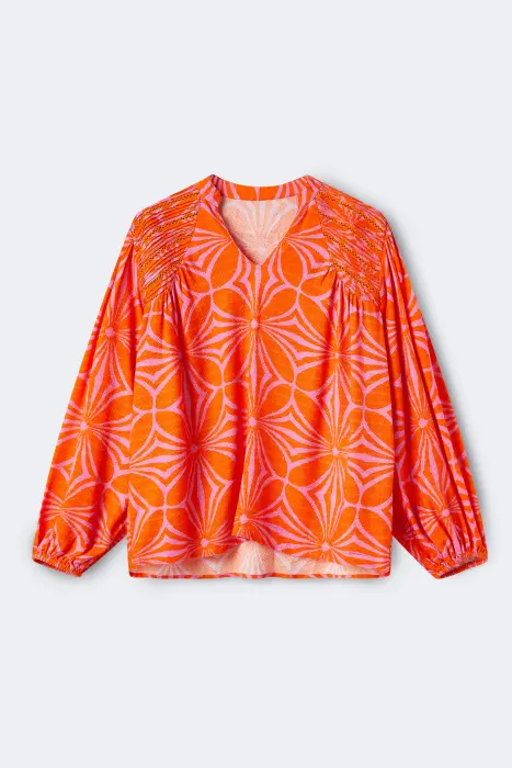 Camisa estampada naranja ácido