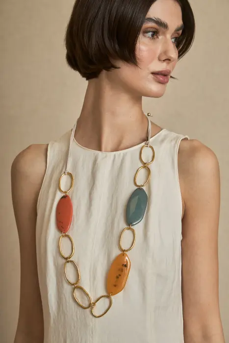 Collar largo resinas tres colores