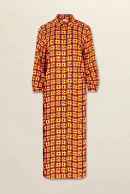 Vestido camisero estampado geométrico morado