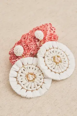 Pendiente circular rafia blanco