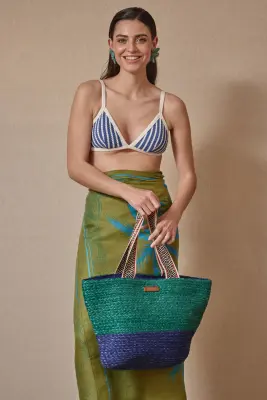 Bolso Capazo Rafia Bicolor