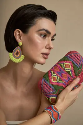 Pulsera Brazalete Rafia y Resinas