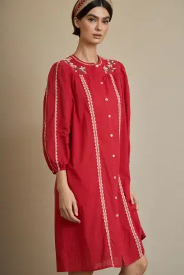 Vestido Kurta Bordado Flor