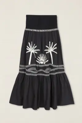 Conjunto de Top-Falda Bordado Palmeras Negro