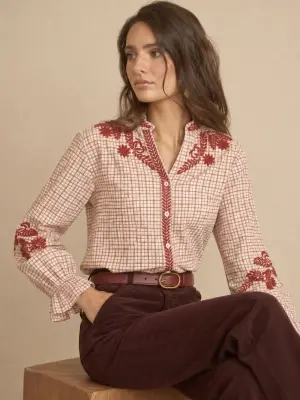 Blusa Cuadros Bordada