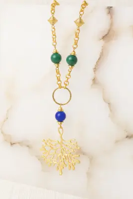 Collar piedras colgante coral