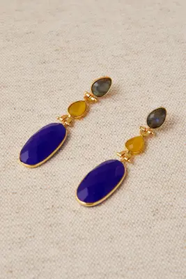 Pendientes largos triple piedra